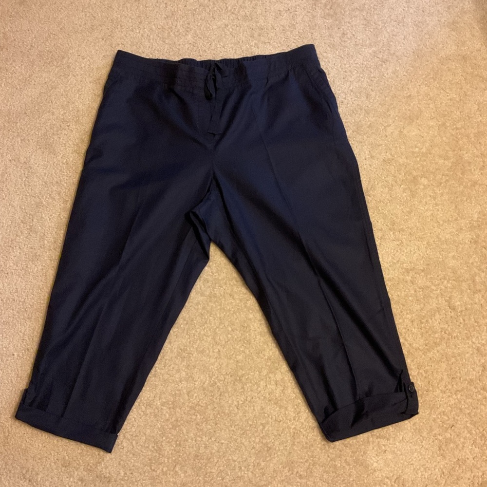 Talbot Navy Cropped Cuffed w/ Stretchy Waist & Drawstring Pants Slacks 18WP NWT